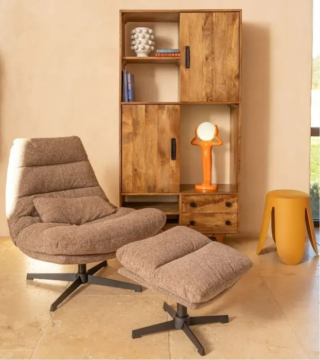 Sillón Tela Marrón Metal Negro, 82 Cm