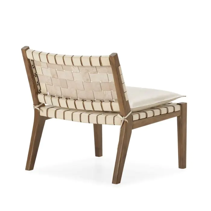 Sillón 65x71x70 Madera de Teca/Cuero/P.Piel -- Natural/Blanco