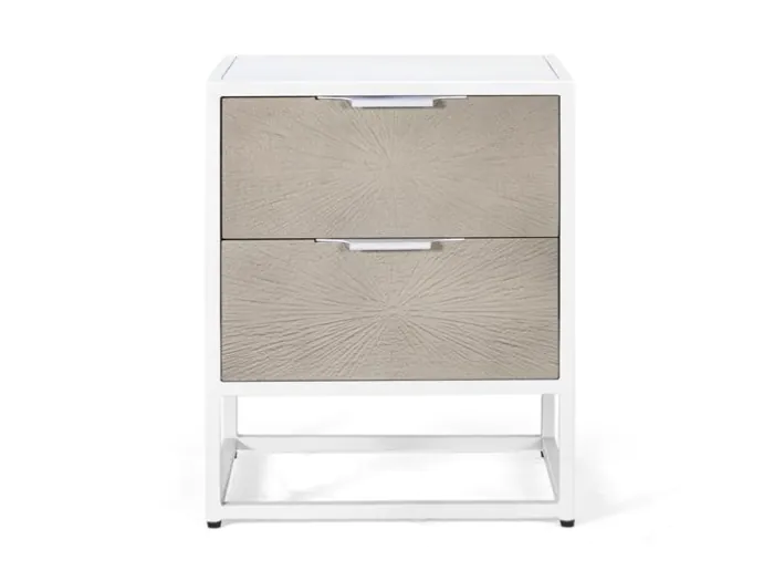 Mesita De Noche 2 Cajones Beige Metal Blanco, 60 Cm
