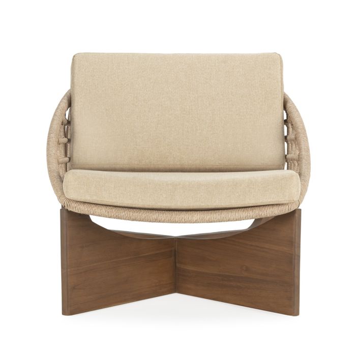 Sillón 75x70x80 Madera de Teca/Ratán/Tela -- Natural/Camel