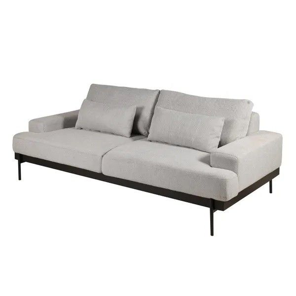 Sofá 3 Plazas Yoko Moderno Gris Claro Negro Mate, 216 Cm