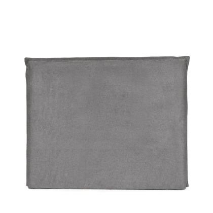 Cabecero moderno en madera tapizada en suave tejido gris oscuro.