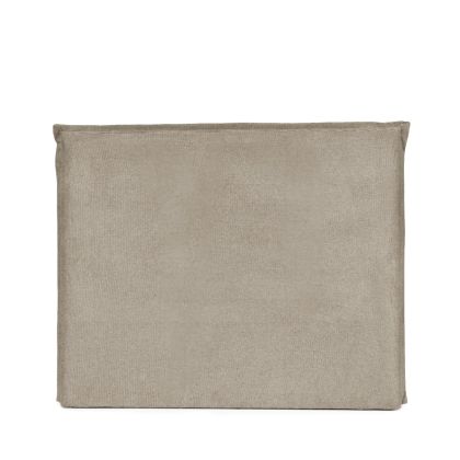 Cabecero moderno en madera tapizada en suave tejido taupe.