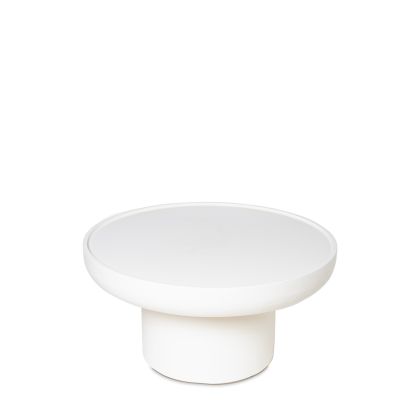 Mesa de centro diseño moderno redonda en madera de mango en tono cemento blanco.