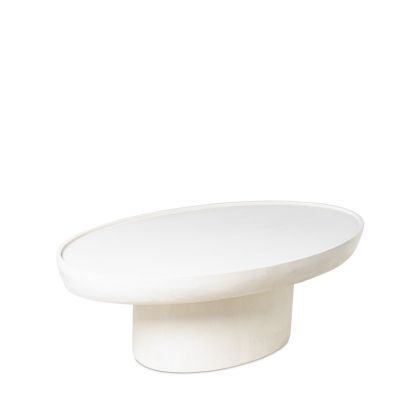Mesa de centro diseño moderno en madera de mango acabado cemento blanco.