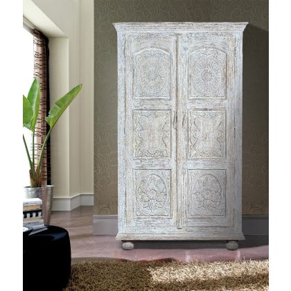 Armario Madera maciza beige tallado 2 puertas