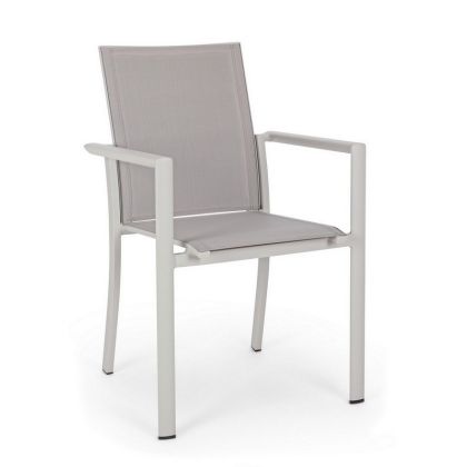 Silla Konnor Estilo Nórdico-Moderno Aluminio Blanco Textilene Gris, 56'2 Cm