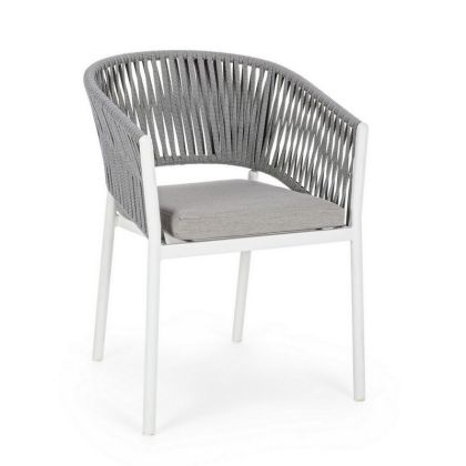 Silla Florencia Estilo Nórdico-Moderno Cuerda Gris Aluminio Blanco, 57 Cm