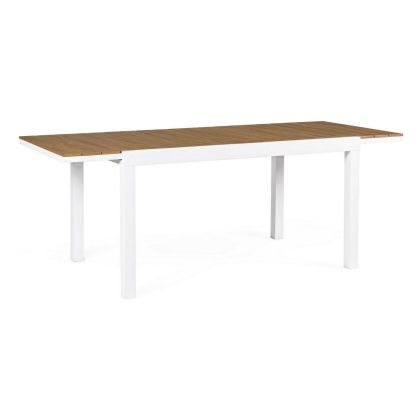 Mesa Jardín Extensible Estilo Moderno Aluminio Blanco Polywood Color Madera Teka, 140/200 Cm