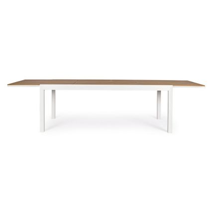 Mesa Jardín Extensible Elías Estilo Moderno Aluminio Blanco Polywood Color Madera Teka, 200/300 Cm