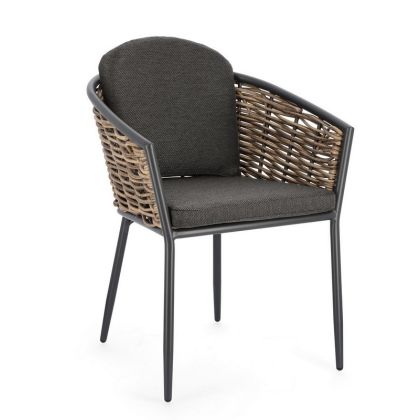 Silla Maribela Estilo Nórdico-Moderno Tejido Beige Fibra Sintética Aluminio Gris Antracita, 63 Cm