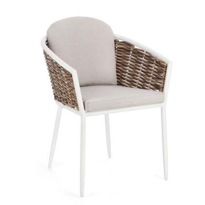 Silla Maribela Estilo Nórdico-Moderno Tejido Beige Fibra Sintética Aluminio Blanco, 63 Cm