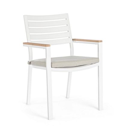 Silla Belmar Estilo Nórdico-Moderno Tejido Gris Aluminio Barnizado Blanco, 60 Cm
