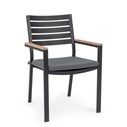 Silla Belmar Estilo Nórdico-Moderno Tejido Gris Aluminio Barnizado Gris Antracita, 60 Cm