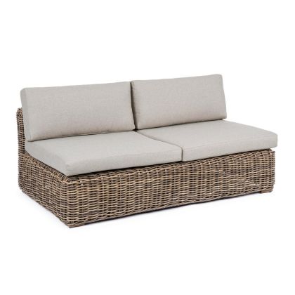 Sofá Coraline 2 Plazas Estilo Tropical Cojines Blancos Ratán, 163 Cm