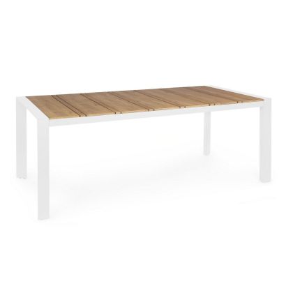 Mesa Jardín Elias Estilo Moderno Aluminio Blanco Polywood Color Madera Teca, 198 Cm