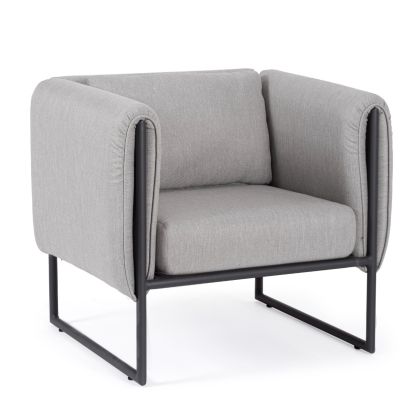 Sillón Exterior Cojín Gris Aluminio Negro, 76 Cm