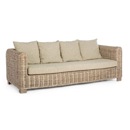 Sofá Jardín 3 Plazas Fortaleza Estilo Tropical Ratán Madera Mango, 210 Cm
