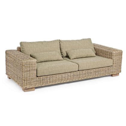 Sofá Jardín Leandro 3-4 Plazas Estilo Tropical Ratán Trenzado Madera Mango, 220 Cm