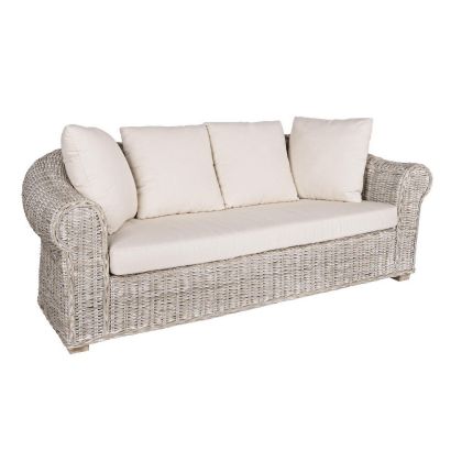 Sofá Coba 3 Plazas Con Cojines Estilo Tropical Ratán Madera Mango, 204 Cm