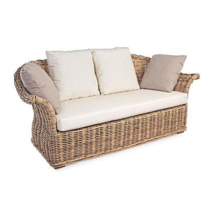 Sofá Jardín 2 Plazas Pamplona Estilo Tropical Ratán Trenzado Madera Mango, 173 Cm