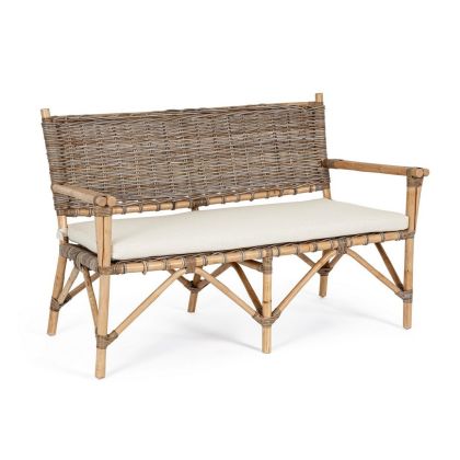 Sofá 2 Plazas Tarifa Estilo Tropical Tejido Blanco Ratán, 122'5 Cm