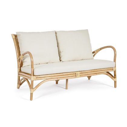 Sofá 2 Plazas Exterior Alicante Estilo Tropical Tejido Beige Ratán, 129 Cm