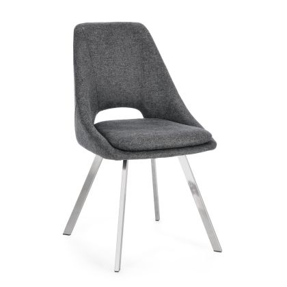 Silla Moderna Kashar Tejido Gris Oscuro Acero Plateado, 45 Cm