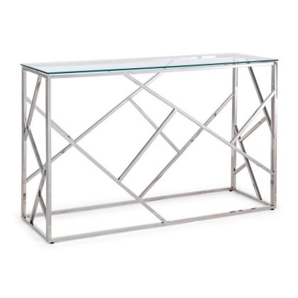Consola Rayan Estilo Moderno Diseño Minimalista Vidrio Templado Acero, 120 Cm