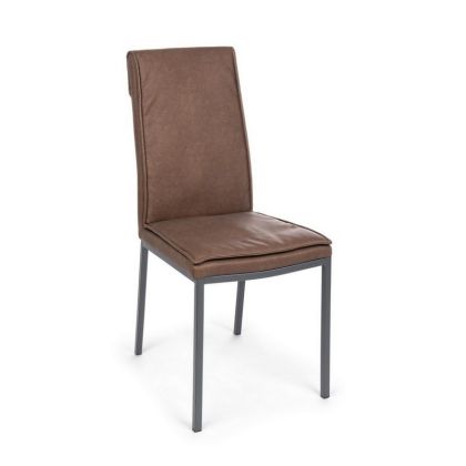 Silla Sofie Estilo Industrial Símil Piel Color Marrón Acero Gris, 43 Cm