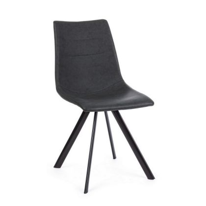 Silla Alva Estilo Industrial Gris Antracita Acero Barnizado Símil Piel, 45 Cm