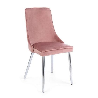 Silla Corinna Estilo Moderno Tejido Rosa Acero Cromado, 44 Cm