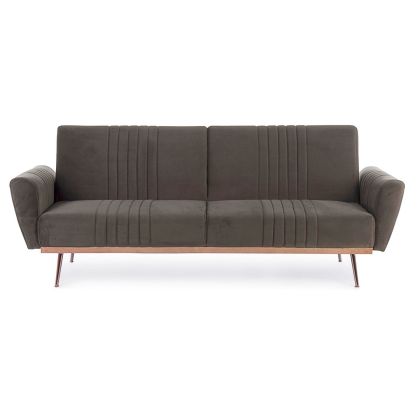 Sofá Cama Johnny Estilo Moderno Terciopelo Marrón Acero Cromado, 210 Cm