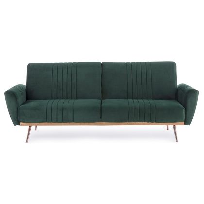 Sofá Cama Johnny Estilo Moderno Tejido Verde Oscuro Acero Cromado, 210 Cm