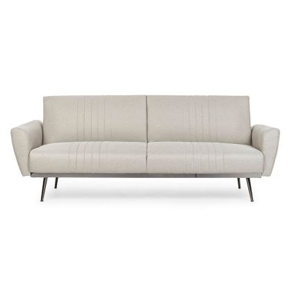 Sofá Cama Johnny Estilo Moderno Tejido Beige Acero Cromado, 210 Cm