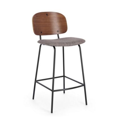 Taburete Alto Sienna Tejido Gris Madera Álamo Acero, 43'5 Cm