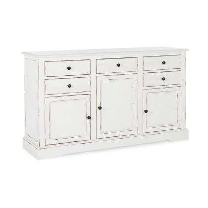 Aparador Jefferson Estilo Vintage Madera Mango Blanco Hierro Negro, 145 Cm