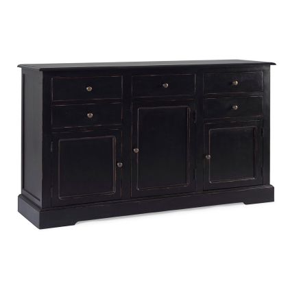 Aparador Jefferson Estilo Vintage Madera Mango Negro Hierro Dorado, 145 Cm