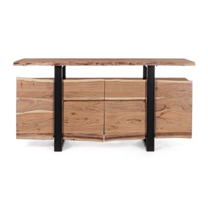 Aparador 4 Puertas 2 Cajones Madera Acacia Acero, 175 Cm