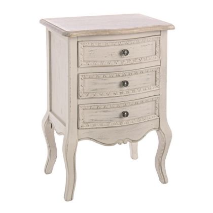 Mesita Noche Clarisse Estilo Vintage Madera Paulownia Beige Acero, 48 Cm