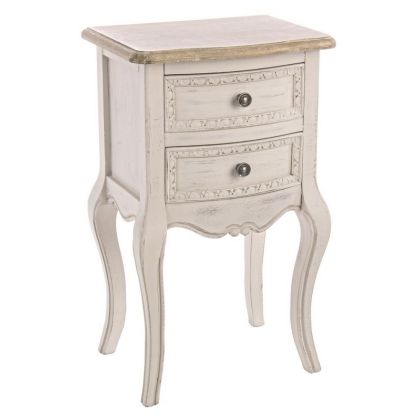 Mesita de Noche Beige Estilo Vintage Diseño Clásico Madera Paulownia Acero, 40 Cm