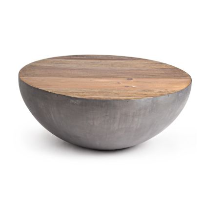 Recycled Wood and Grey Steel Coffee Table, Ø90 Cm