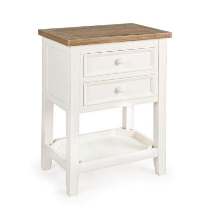 Mesita de Noche Elvia Estilo Vintage Madera Pino Blanco/Natural, 50'5 Cm