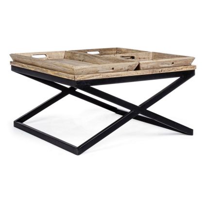Mesa Centro Tray Bandejas Vintage Natural Negro