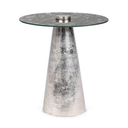 Mesa Auxiliar Dinpal Estilo Art Decó Acabado Plata, Ø40 Cm