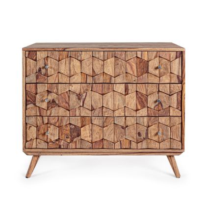 3-Drawer Carved Diamond Pattern Wood Chest of Drawers, 87.5 cm