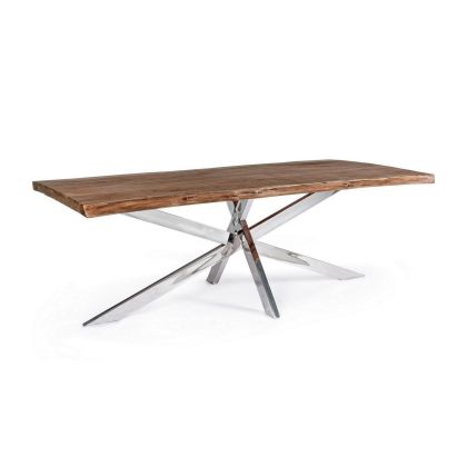 Mesa Comedor Arkansas Estilo Moderno Madera Acacia Acero, 220 Cm