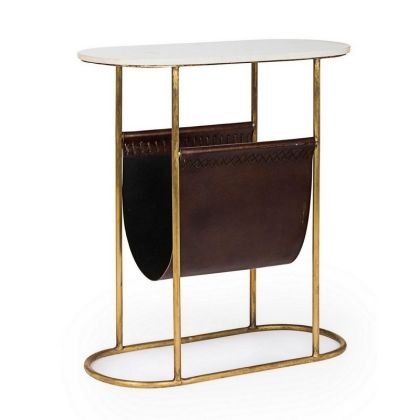 Mesa Auxiliar Revistero Estilo Art Decó Mármol Metal Dorado, 53 Cm