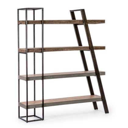 Estantería Manchester Estilo Industrial Madera Mango Reciclada Fibra Cemento Acero, 150 Cm