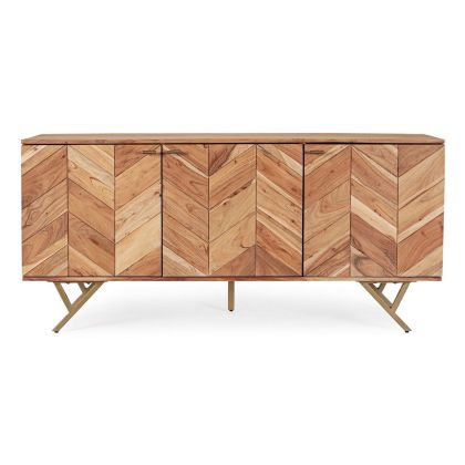 Aparador 3 Puertas Raida Estilo Art Decó Madera Acacia Acero Dorado, 160 Cm